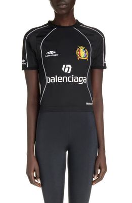 Balenciaga Crop Soccer Jersey Top in Black/White