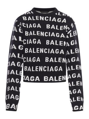 Balenciaga Cropped Sweater Wool Logo Horizontal Knit