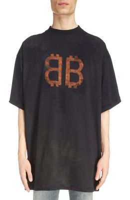 Balenciaga Crypto Logo Oversize Graphic T-Shirt in Washed Black