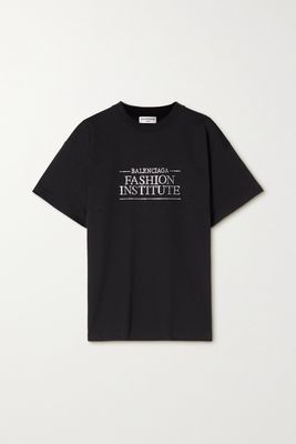 Balenciaga - Crystal-embellished Cotton-jersey T-shirt - Black