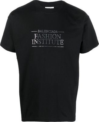 Balenciaga crystal-embellished slogan T-shirt - Black