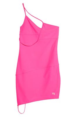 Balenciaga Cutout Asymmetric One-Shoulder Body-Con Minidress in Fluo Pink
