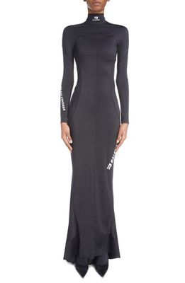 Balenciaga Cutout Back Long Sleeve Technical Jersey Gown in Black