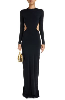 Balenciaga Cutout Long Sleeve Stretch Jersey Gown in Black
