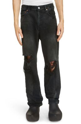 Balenciaga Destroyed Ripped Nonstretch Jeans in Flat Black