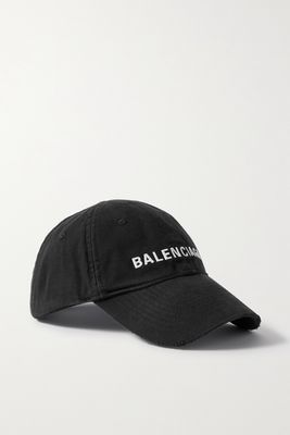 Balenciaga - Distressed Embroidered Cotton-twill Baseball Cap - Black
