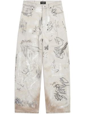 Balenciaga distressed wide-leg trousers - Neutrals