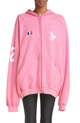 Balenciaga Distressed Zip Front Cotton Sweatshirt in Pink