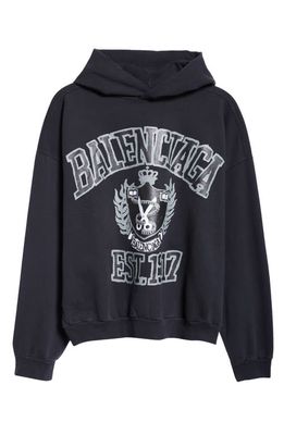 Balenciaga DIY Distressed Oversize Cotton Graphic Hoodie in Washed Black/Black