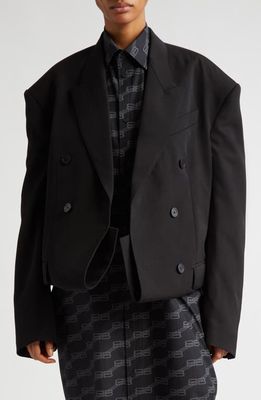 Balenciaga Double Breasted Folded Oversize Wool Jacket in Black