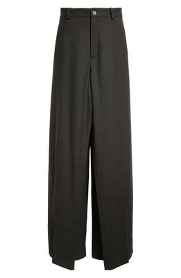 Balenciaga Double Front Stretch Wool Straight Leg Pants in Khaki/Black