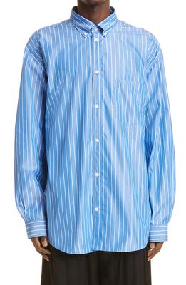 Balenciaga Double Sleeve Button-Down Shirt in Blue/white
