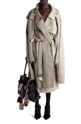 Balenciaga Double Sleeve Mixed Media Trench Coat in Beige