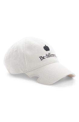 Balenciaga Embroidered Be Different Logo Baseball Cap in Ecru/Black
