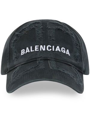Balenciaga embroidered-logo distressed cap - Black