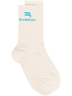 Balenciaga embroidered-logo tennis socks - Neutrals