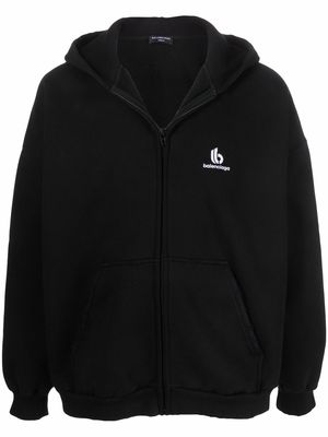 Balenciaga embroidered logo zipped hoodie - Black