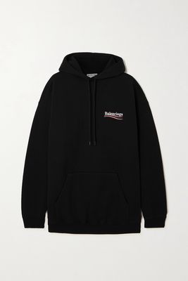 Balenciaga - Embroidered Printed Cotton-jersey Hoodie - Black