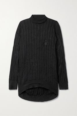 Balenciaga - Embroidered Ribbed Silk Turtleneck Sweater - Black