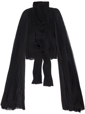 Balenciaga exaggerated-sleeve pleated blouse - Black