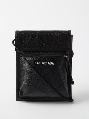 Balenciaga - Explorer Cracked-leather Cross-body Bag - Mens - Black