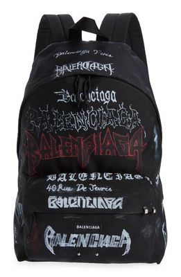 Balenciaga Explorer Metal Graffiti Canvas Backpack in Black 