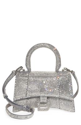 Balenciaga Extra Small Hourglass Crystal & Suede Top Handle Bag in Grey/Crystal