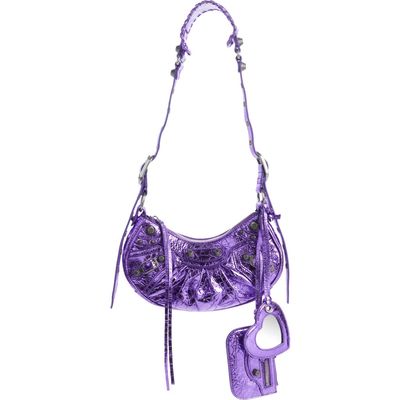 Balenciaga Extra Small Le Cagole Crinkle Metallic Lambskin Shoulder Bag in Met Mauve at Nordstrom