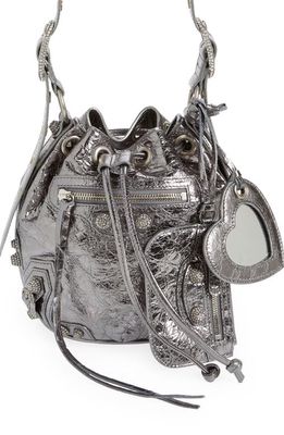 Balenciaga Extra Small Le Cagole Metallic Calfskin Bucket Bag in Silver