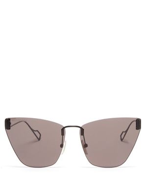 Balenciaga Eyewear - Bb-logo Cat-eye Metal Sunglasses - Womens - Black Grey