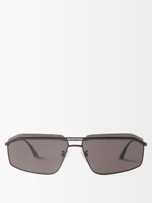 Balenciaga Eyewear - Rectangle Metal Sunglasses - Womens - Black