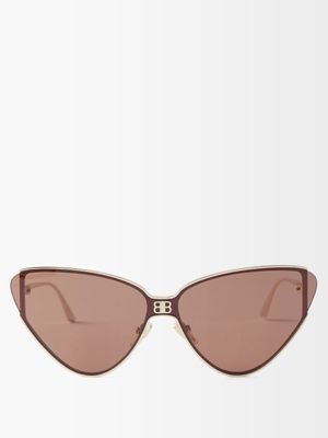 Balenciaga Eyewear - Shield Cat-eye Metal Sunglasses - Womens - Brown Gold