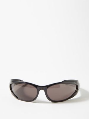Balenciaga Eyewear - Wraparound D-frame Acetate Sunglasses - Womens - Black Grey