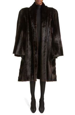 Balenciaga Faux Fur A-Line Coat in Dark Brown