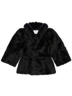 Balenciaga faux-fur belted jacket - Black