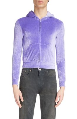 Balenciaga Fitted Crystal Logo Velvet Zip Hoodie in Lilac
