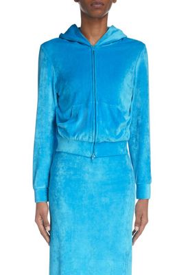 Balenciaga Fitted Velour Zip-Up Hoodie in Azure