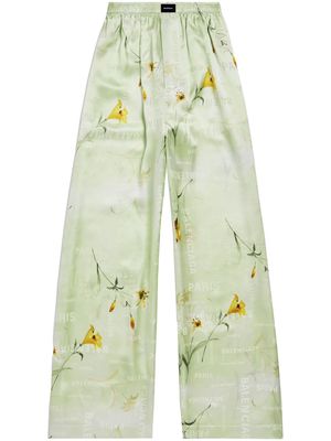 Balenciaga floral-print silk trousers - Green