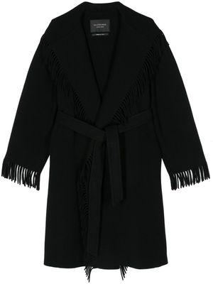 Balenciaga fringed-edge wool coat - Black