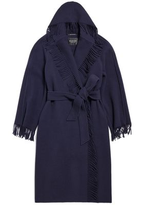 Balenciaga fringed virgin wool coat - Blue