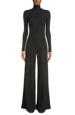 Balenciaga Funnel Neck Long Sleeve Rib Jumpsuit in Black