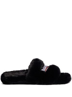 Balenciaga Furry logo-appliqué slides - Black