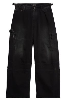 Balenciaga Gender Inclusive Baggy Denim Cargo Pants in Sunbleached Black