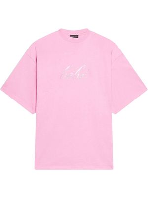 BALENCIAGA glitter-slogan cotton T-shirt - Pink