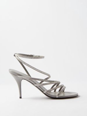 Balenciaga - Glow 90 Crystal-embellished Leather Sandals - Womens - Silver