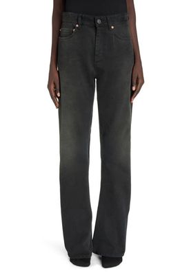 Balenciaga High Waist Denim Bootcut Pants in Sunbleached Black