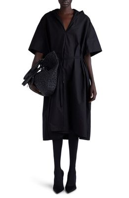 Balenciaga Hooded Cotton Poplin Midi Dress in Black