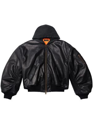 Balenciaga hooded leather bomber jacket - Black