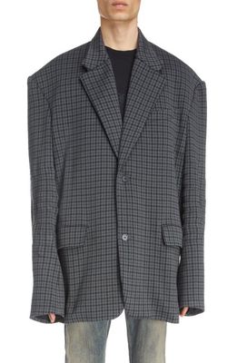 Balenciaga Houndstooth Oversize Cotton Blend Knit Jacket in Grey