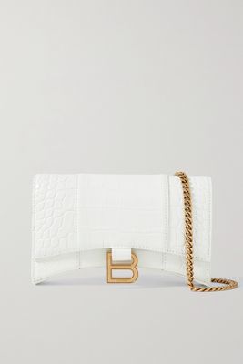 Balenciaga - Hourglass Croc-effect Leather Shoulder Bag - White